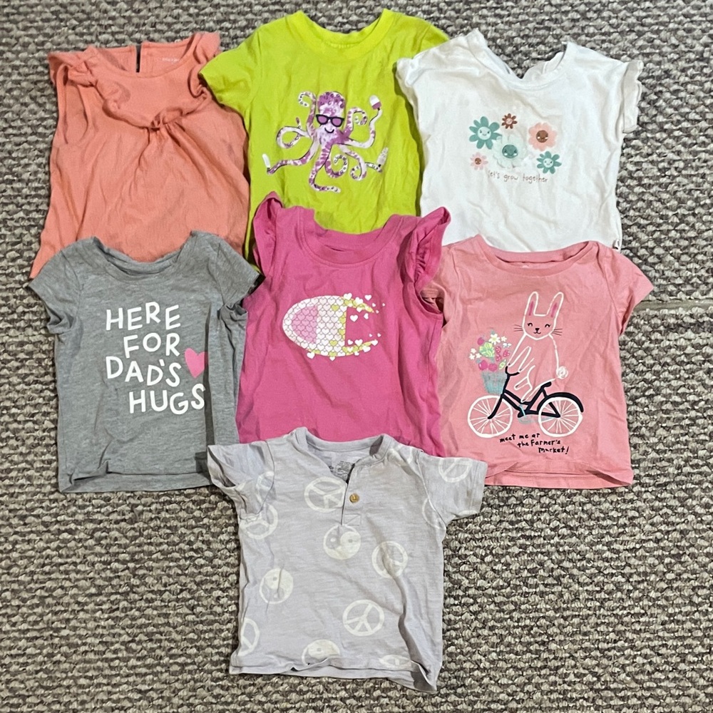 12M Girls' Assorted Short-Sleeve Tops - Pink, Coral, Lime, Gray, White